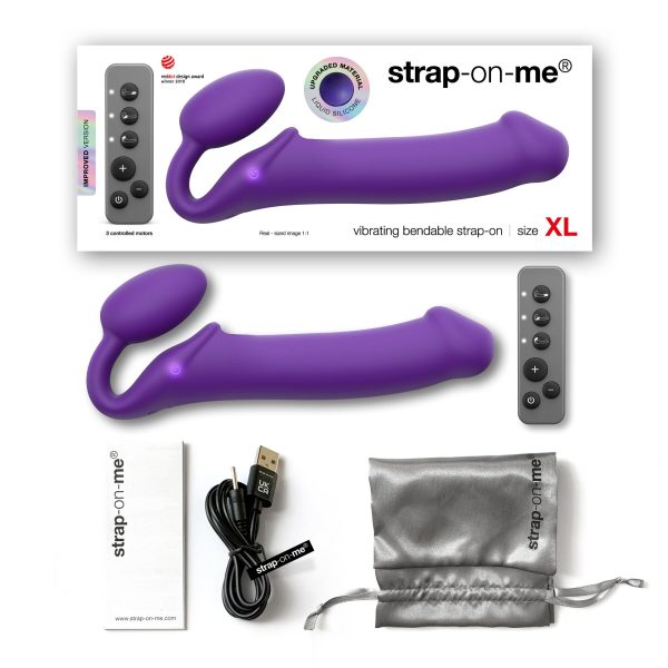 Безремневой страпон с вибрацией Strap-On-Me Vibrating диам. 4,7см, пульт ДУ, регулируемый