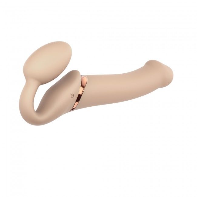Безремінний страпон з вібрацією Strap-On-Me Vibrating Flesh діаметр 4,2 см, пульт ДК, регульований