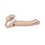 Безремневой страпон с вибрацией Strap-On-Me Vibrating Flesh диаметр 4,2 см, пульт ДУ, регулируемый
