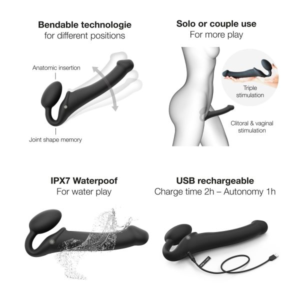 Безремневой страпон с вибрацией Strap-On-Me Vibrating диаметр 3,7см, пульт ДУ, регулируемый