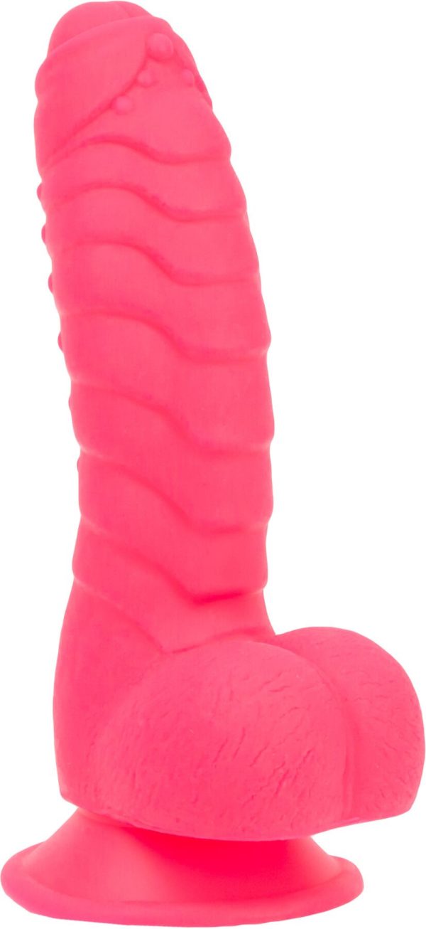 Ребристый фаллоимитатор на присоске ADDICTION — Tom 7″ Dildo With Balls — вибропуля в подарок