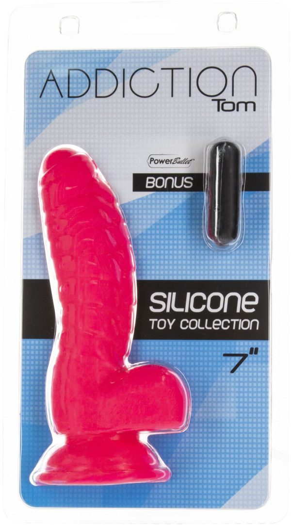 Ребристый фаллоимитатор на присоске ADDICTION — Tom 7″ Dildo With Balls — вибропуля в подарок