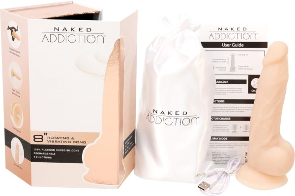 Фаллоимитатор с вибрацией и ротацией Naked ADDICTION James 8″ Rotating & Vibrating Dong, пульт ДУ