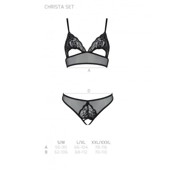 Комплект бралет з ажурним ліфом та відкритими трусиками Passion CHRISTA SET Open Bra XXL