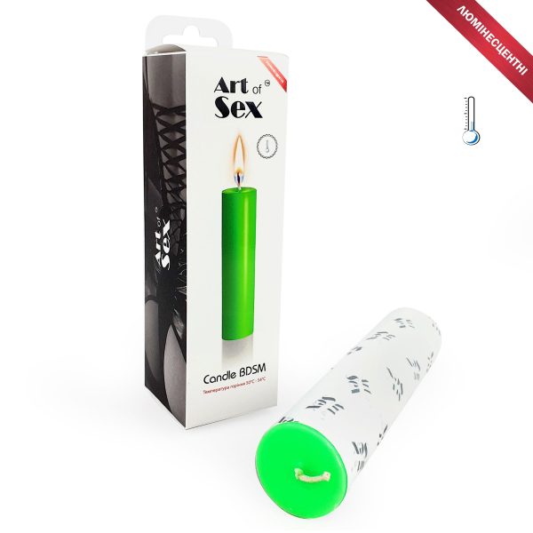 Зеленая свеча восковая Art of Sex size 15 см низкотемпературная, люминесцентная