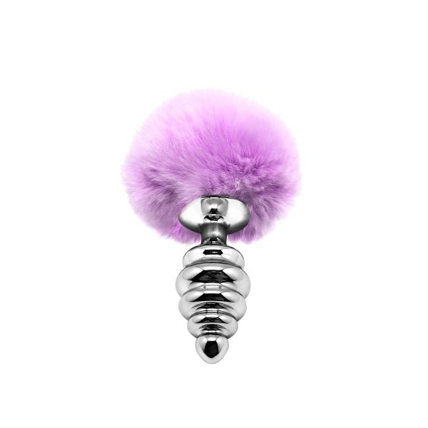 Металева анальна пробка Кролячий хвостик Alive Fluffy Twist Plug діаметр 3,4 см