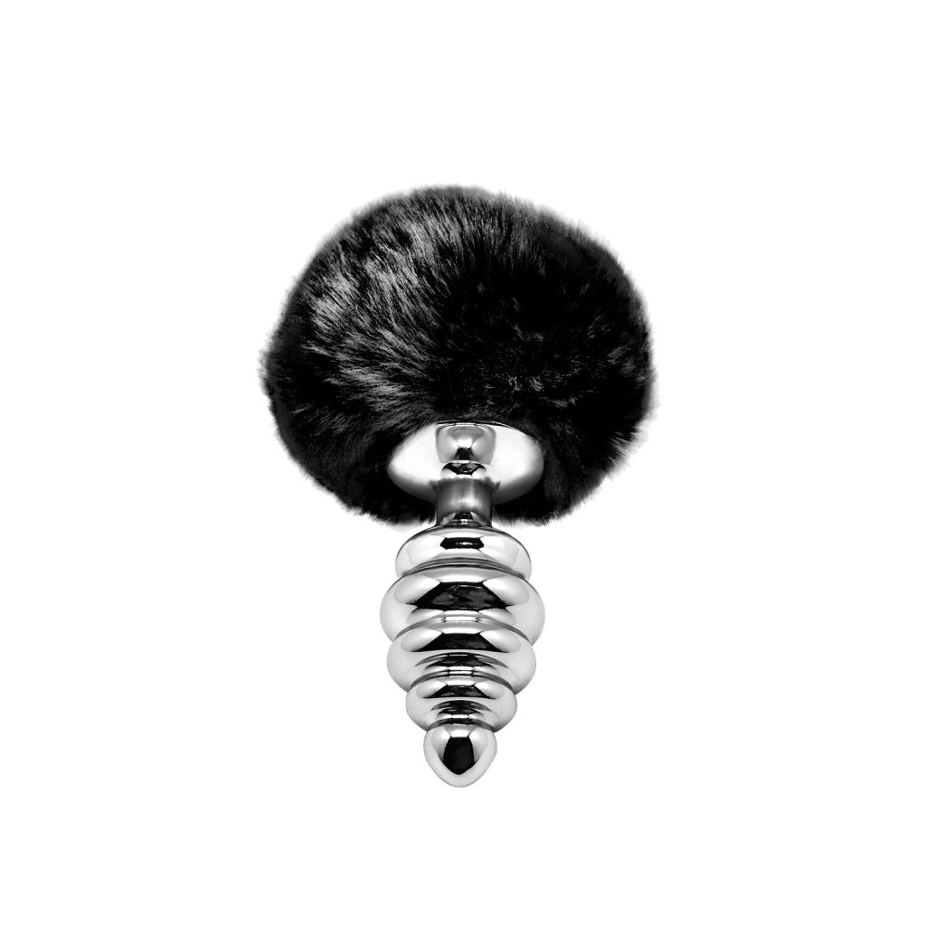 Металлическая анальная пробка Кроличий хвостик Alive Fluffy Twist Plug диаметр 3,4 см