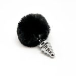 Металева анальна пробка Кролячий хвостик Alive Fluffy Twist Plug діаметр 3,4 см