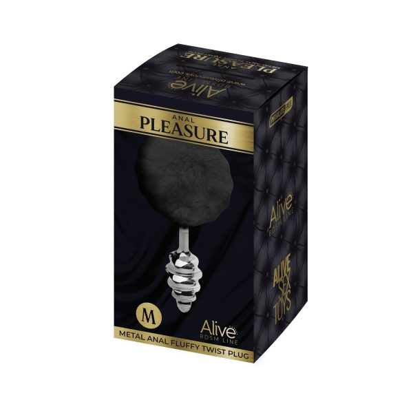 Металева анальна пробка Кролячий хвостик Alive Fluffy Twist Plug діаметр 3,4 см
