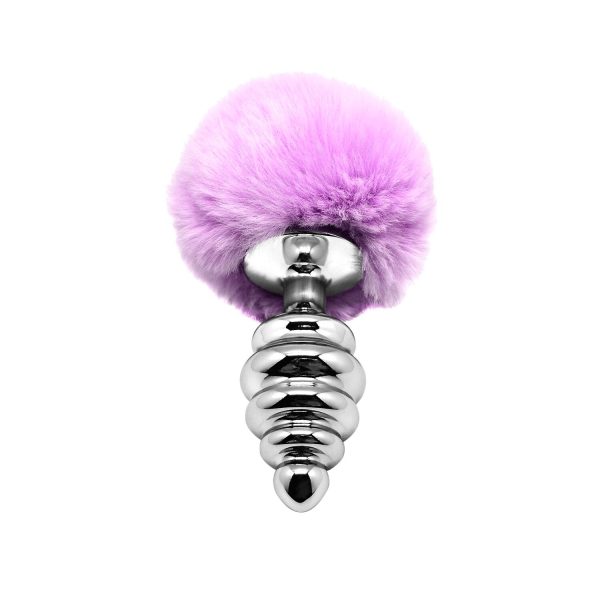 Металева анальна пробка Кролячий хвостик Alive Fluffy Twist Plug діаметр 3,8 см