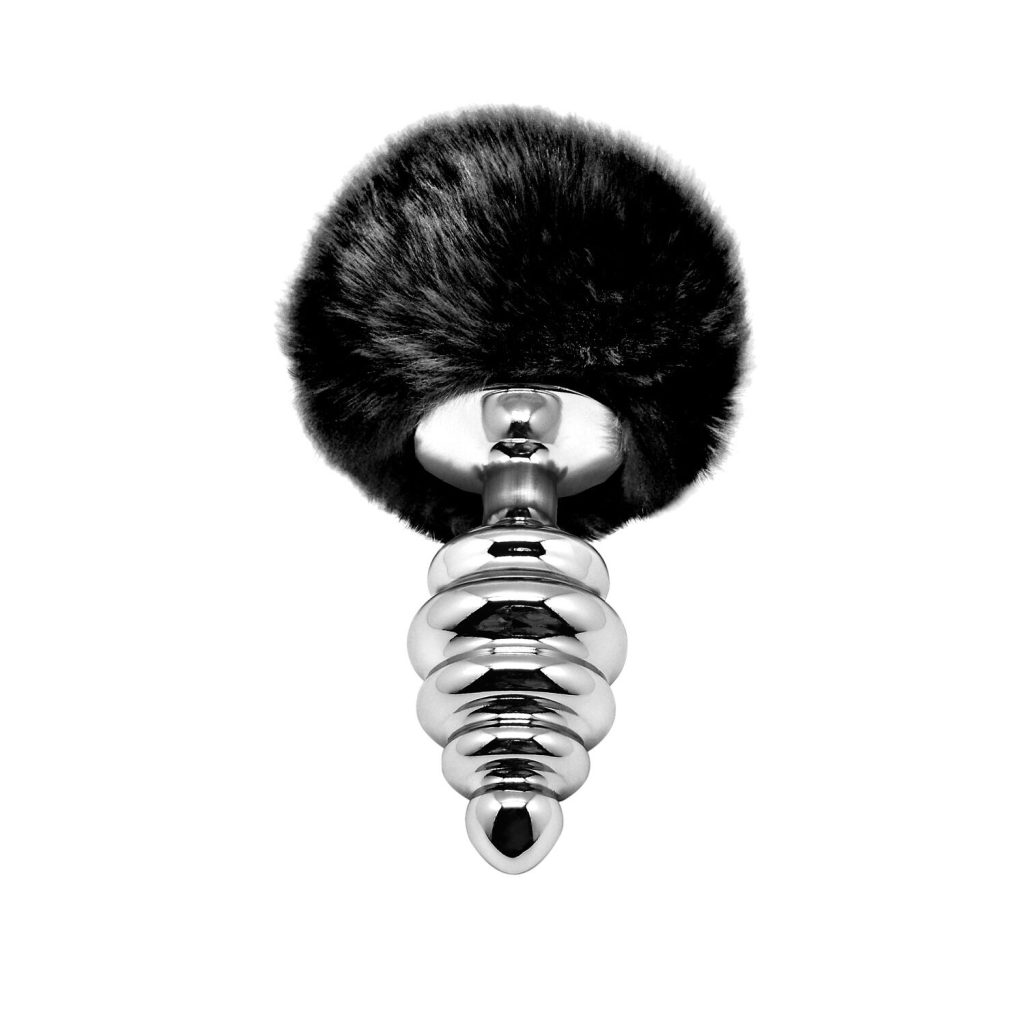 Металева анальна пробка Кролячий хвостик Alive Fluffy Twist Plug діаметр 3,8 см