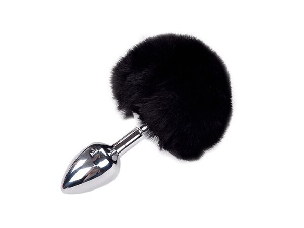 Металева анальна пробка Кролячий хвостик Alive Fluffy Plug діаметр 2,8 см