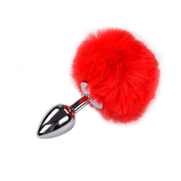 Металева анальна пробка Кролячий хвостик Alive Fluffy Plug діаметр 2,8 см