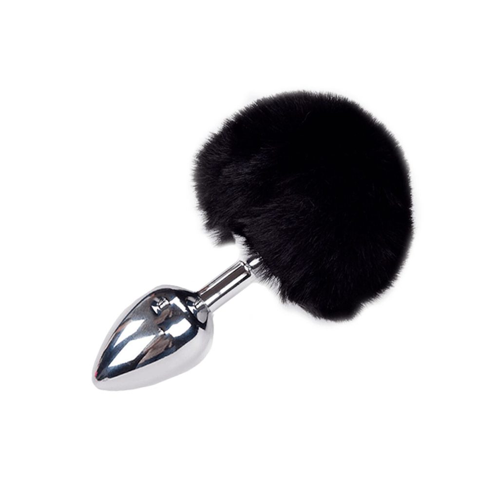 Металева анальна пробка Кролячий хвостик Alive Fluffy Plug діаметр 3,4 см