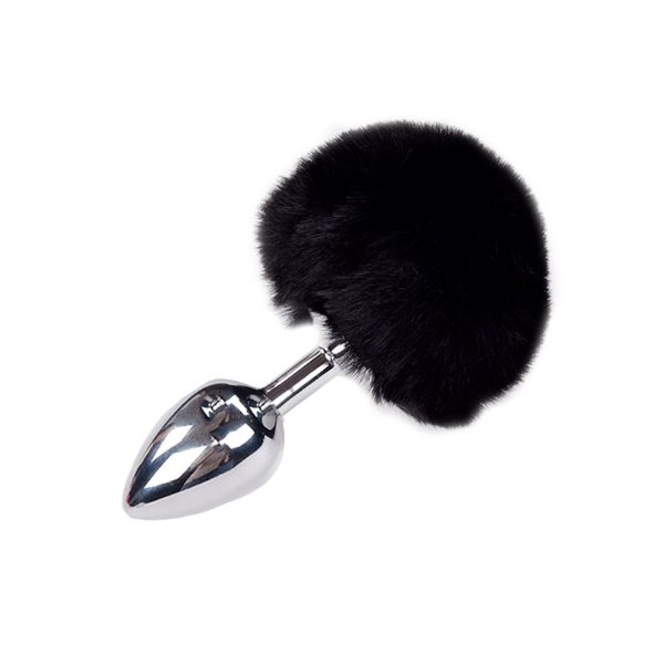 Металева анальна пробка Кролячий хвостик Alive Fluffy Plug діаметр 3,4 см