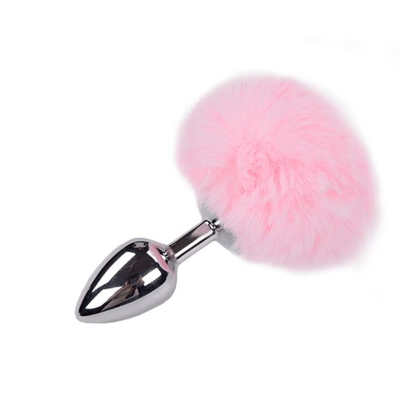 Металева анальна пробка Кролячий хвостик Alive Fluffy Plug діаметр 3,4 см