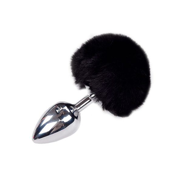 Металева анальна пробка Кролячий хвостик Alive Fluffy Plug діаметр 3,9 см