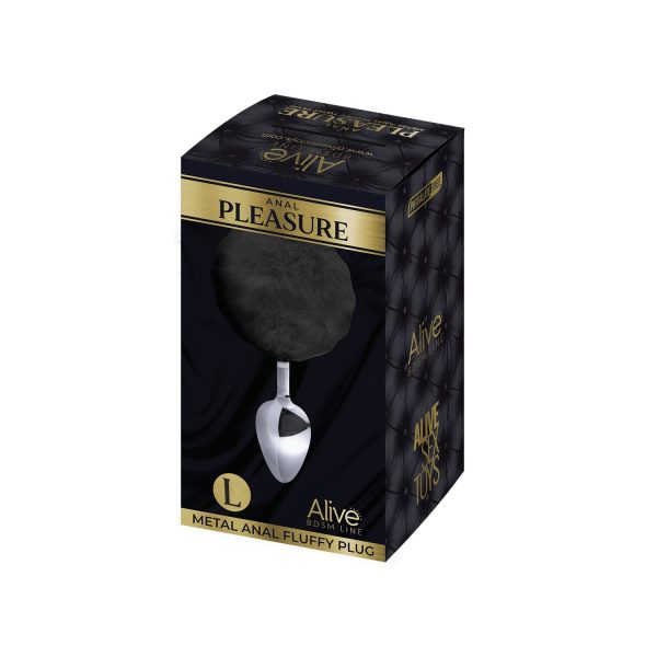 Металева анальна пробка Кролячий хвостик Alive Fluffy Plug діаметр 3,9 см