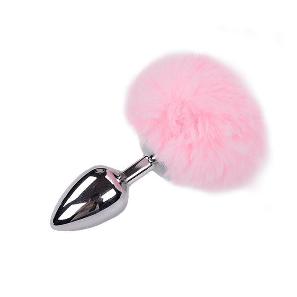 Металева анальна пробка Кролячий хвостик Alive Fluffy Plug діаметр 3,9 см
