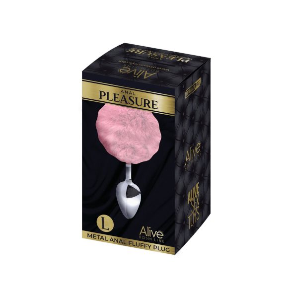 Металева анальна пробка Кролячий хвостик Alive Fluffy Plug діаметр 3,9 см