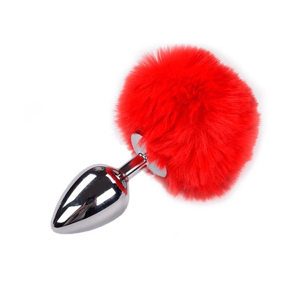 Металева анальна пробка Кролячий хвостик Alive Fluffy Plug діаметр 3,9 см