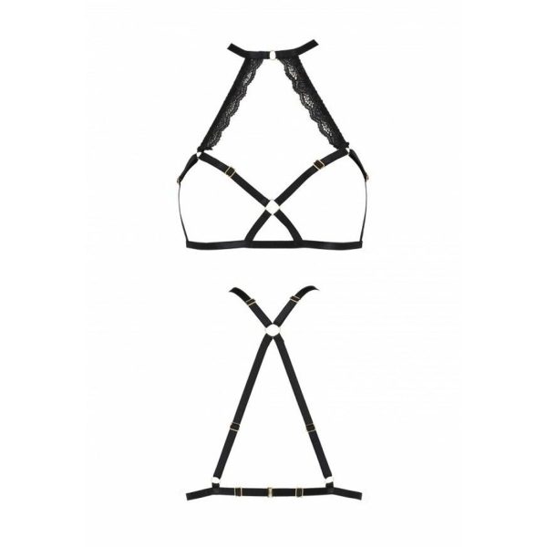 Портупея из стреп с кружевом Passion Exclusive LORRY BRA XXL/ , стринги в комплекте