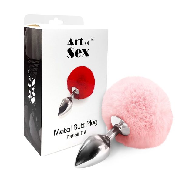 Металлическая анальная пробка М Art of Sex - Metal Butt plug Rabbit Tail Soft диаметр 3,4 см