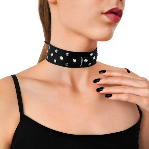 Нашийник з натуральної шкіри із заклепками та стразами Art of Sex - Jenna Collar