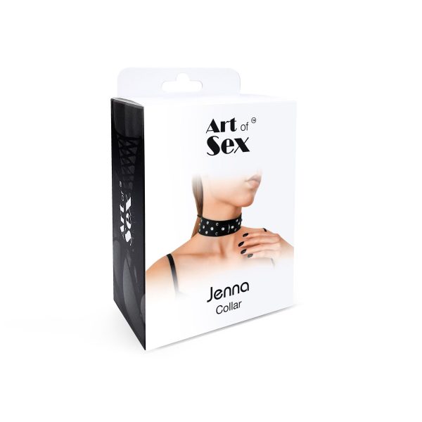 Нашийник з натуральної шкіри із заклепками та стразами Art of Sex - Jenna Collar