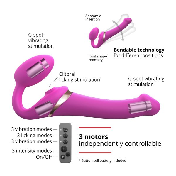 Безремневой вибрострапон с вакуумной стимуляцией Strap-On-Me MULTI ORGASM Fuchsia регулируемый