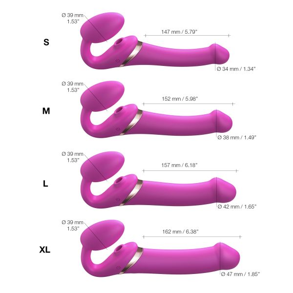 Безремневой вибрострапон с вакуумной стимуляцией Strap-On-Me MULTI ORGASM Fuchsia регулируемый