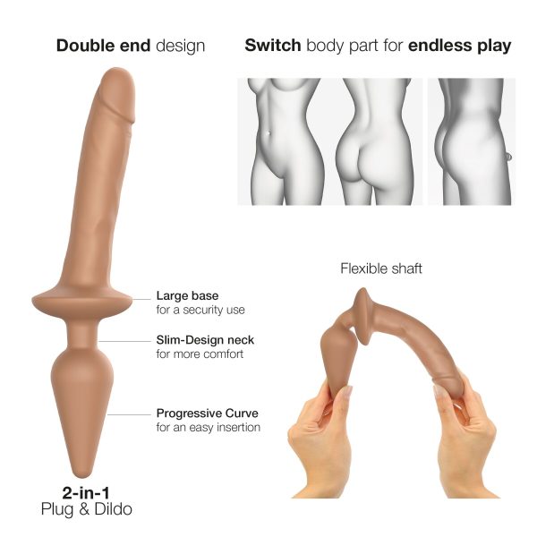 Анальная пробка с дилдо 2в1 Strap-On-Me SWITCH PLUG-IN REALISTIC DILDO Caramel диаметр 3,3/2,9 см