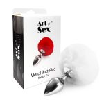 Металева анальна пробка М Art of Sex - Metal Butt plug Rabbit Tail діаметр 3,4 см