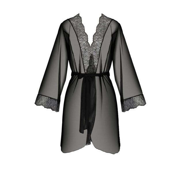 Пеньюар Passion AMBERLY PEIGNOIR 4XL/5XL, ажурні декольте та манжети, широкі рукави