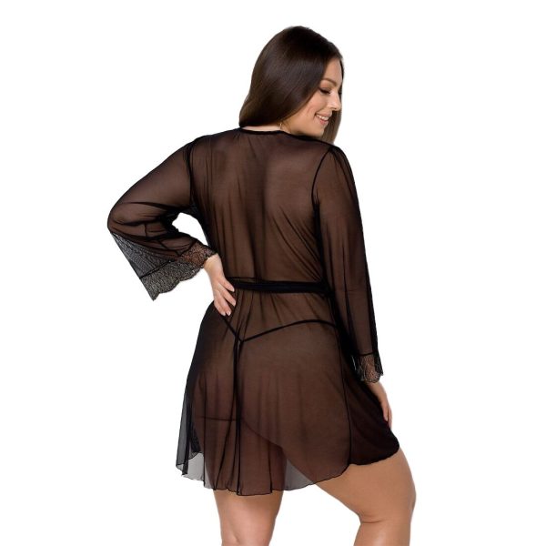 Пеньюар Passion AMBERLY PEIGNOIR 4XL/5XL, ажурні декольте та манжети, широкі рукави