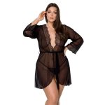 Пеньюар Passion AMBERLY PEIGNOIR 6XL/7XL, ажурні декольте та манжети, широкі рукави
