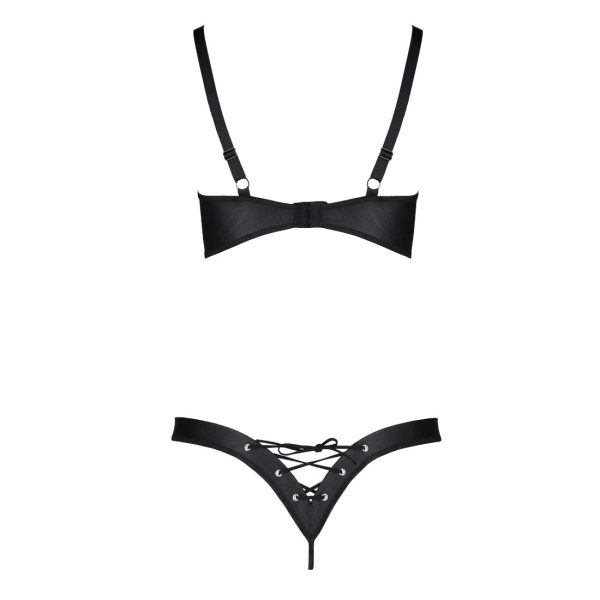 Комплект з екошкіри Passion CELINE BIKINI 4XL/5XL відкритий бра, стрінги зі шнурівкою