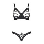 Комплект з екошкіри Passion CELINE BIKINI 4XL/5XL відкритий бра, стрінги зі шнурівкою
