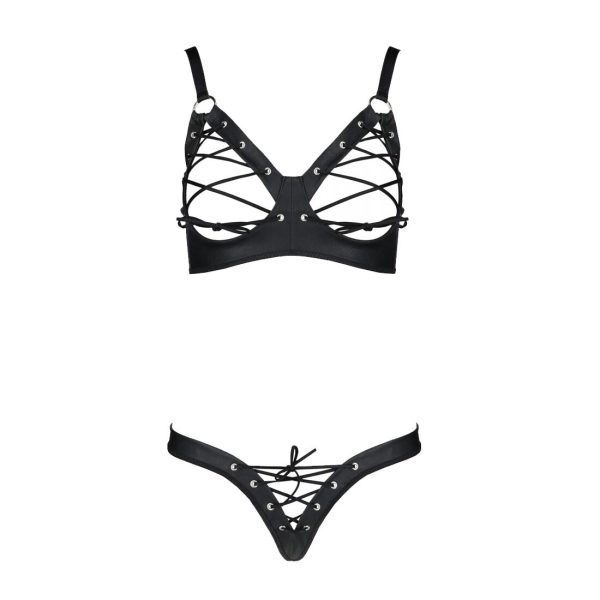 Комплект з екошкіри Passion CELINE BIKINI 6XL/7XL відкритий бра, стрінги зі шнурівкою