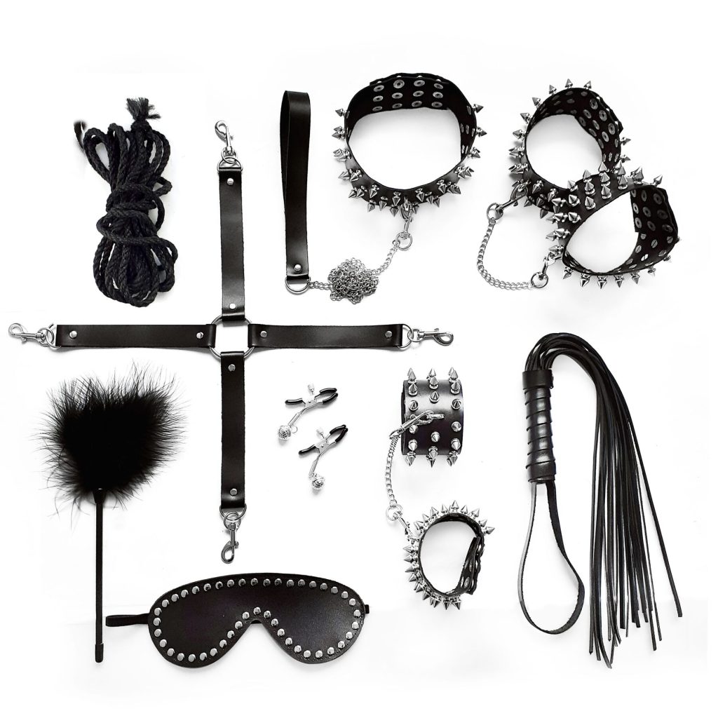 BDSM-набір Art of Sex – Spikes BDSM Set Leather, 10 предметів, натуральна шкіра