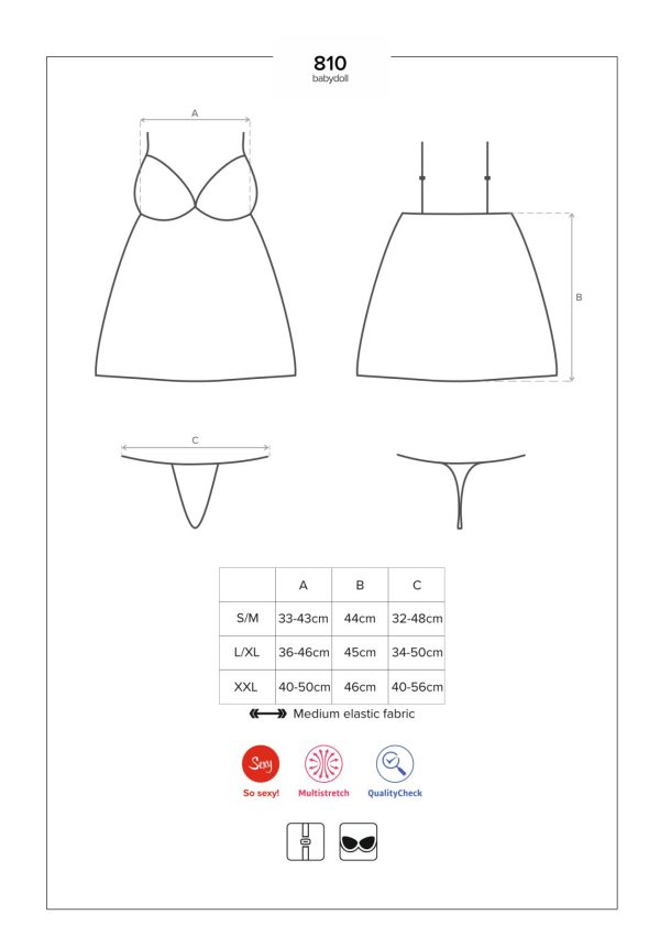 Сатиновий пеньюар із мереживом Obsessive 810-BAB-1 babydoll & thong пеньюар, танга