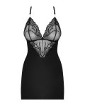 Сатиновий комплект для сну з мереживом Obsessive 828-CHE-1 chemise & thong сорочка, стр