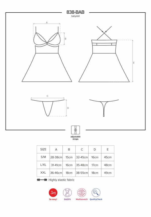 Еротичний мереживний комплект із сіточкою Obsessive 838-BAB-1babydoll & thong