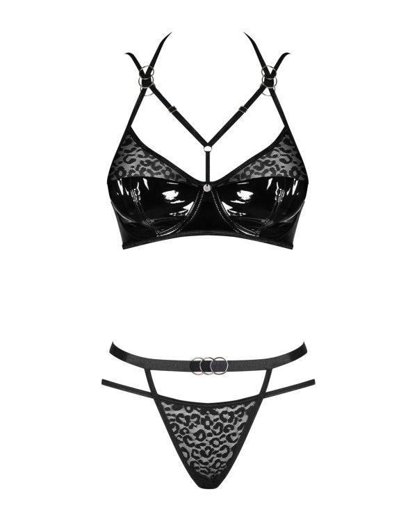 Еротичний комплект під латекс зі стрепами Obsessive Bagirela 2-pcs set під леопард, бю
