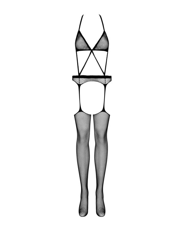 Сітчастий бодістокінг з імітацією топа, пояса та панчохи Obsessive Bodystocking N108 S