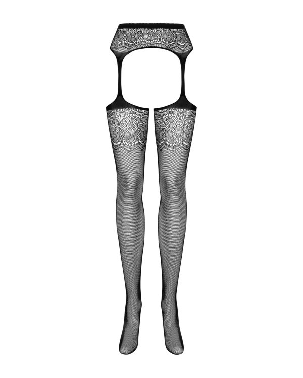 Сітчасті панчохи-стокінги з квітковим малюнком Obsessive Garter stockings S207 S/ чорні