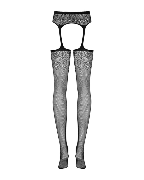 Сітчасті панчохи-стокінги з квітковим малюнком Obsessive Garter stockings S207 S/ чорні