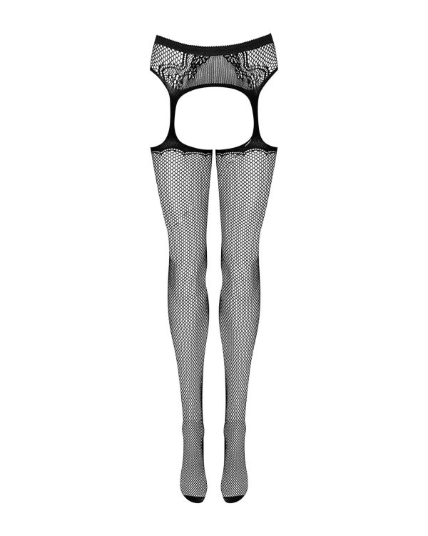 Сітчасті панчохи-стокінги з візерунком на сідницях Obsessive Garter stockings S232 S/ чорні, імі