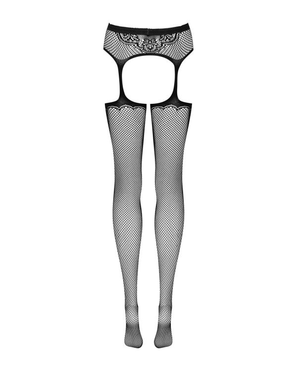 Сітчасті панчохи-стокінги з візерунком на сідницях Obsessive Garter stockings S232 S/ чорні, імі