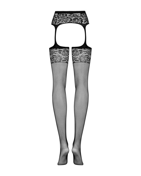 Сітчасті панчохи-стокінги з імітацією гартерів Obsessive Garter stockings S500S/ чорні